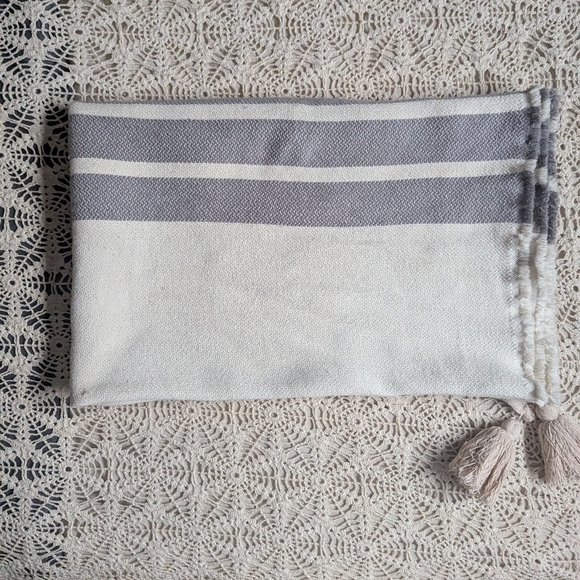 Imani Collective Woven Cotton Throw Blanket Slate/White/Beige Stripes - Picture 5 of 15